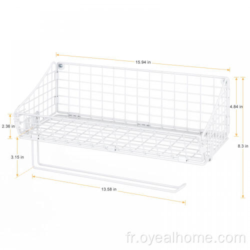 Rack en papier de cuisine en mailles blanc en métal pour mur